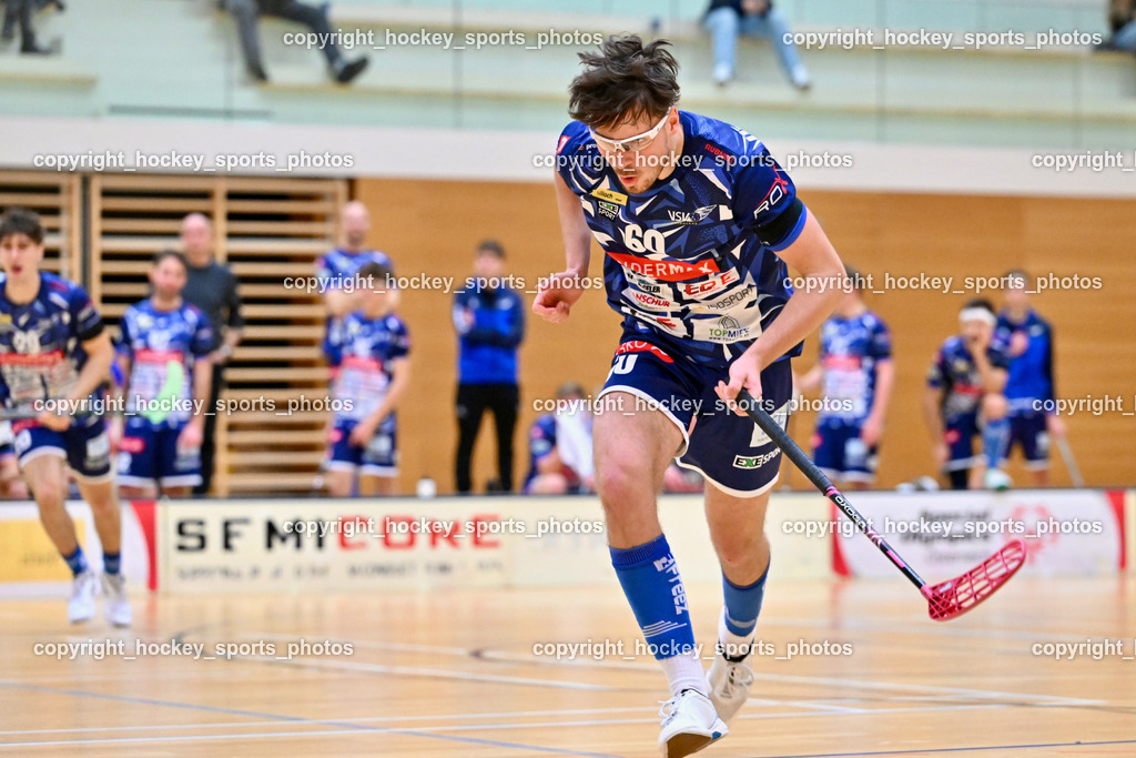 VSV Unihockey vs. IBK CARTOON HEROES | #60 Thomas Unterweger VSV Unihockey, VSV Unihockey vs. IBK CARTOON HEROES, VSV Unihockey vs. IBK CARTOON HEROES am 22.02.2025 in Villach (Ballspielhalle St. Martin), Austria, (Photo by Bernd Stefan)