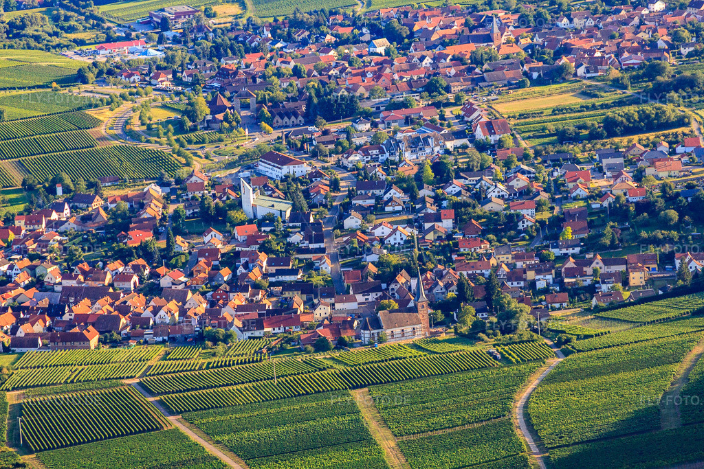 Luftbild: Winzerort aus Norden im Ortsteil Rechtenbach in Schweigen-Rechtenbach im Bundesland Rheinland-Pfalz in Deutschland. Foto: IMG_51244.jpg vom 04.08.2012 durch Werner Riehm/FLY-FOTO.de