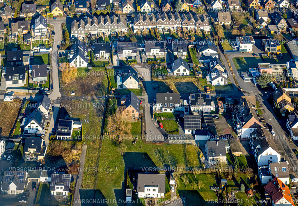 Hamm250201353Pelkum | Luftbild, Wohngebiet und Baugebiet Michaelstraße, Wohnsiedlung Reihenhäuser Östingstraße, Stadtbezirk Pelkum, Hamm, Ruhrgebiet, Nordrhein-Westfalen, Deutschland