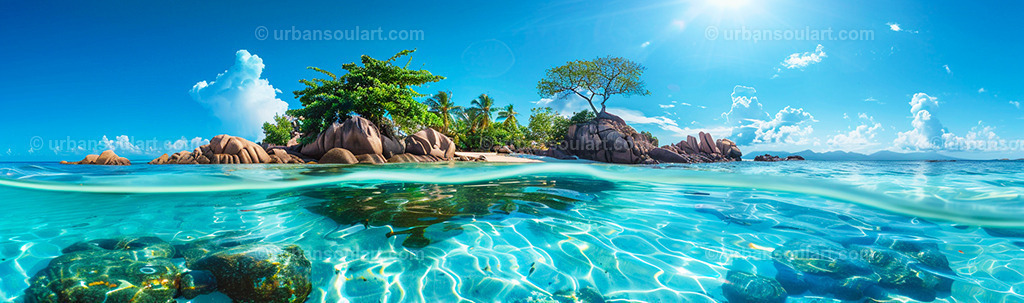 Little Caribbean Island With Turquoise Water And Rocks | Escape to paradise with this image of a secluded Caribbean island surrounded by crystal-clear turquoise waters. Perfect for creating a tropical oasis in any room, bringing warmth and serenity to your decor. - Realisiert mit Pictrs.com