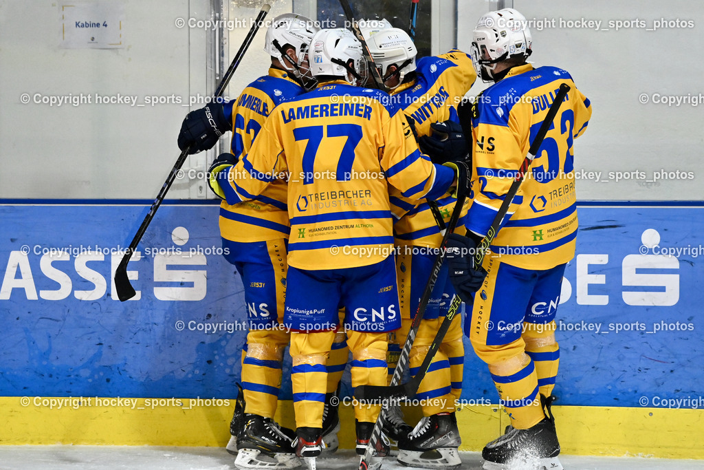 ESC SPARKASSE STEINDORF vs. EHC Althofen | Jubel EHC Althofen, #52 Duller Christoph EHC Althofen, #77 Lamereiner Leon EHC Althofen, #11 Witting Samuel EHC Althofen, ESC SPARKASSE STEINDORF vs. EHC Althofen, ESC SPARKASSE STEINDORF vs. EHC Althofen am 06.03.2026 in Steindorf (Ossiachersee Halle), Austria, (Photo by Bernd Stefan)