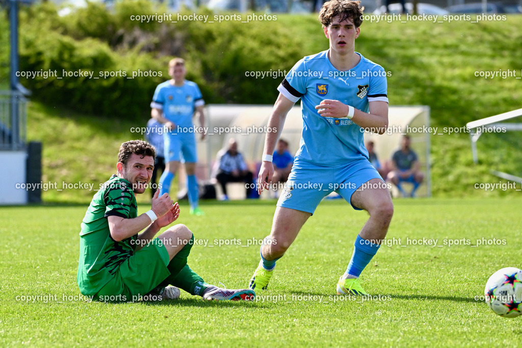 SC Landskron vs. SVG Bleiburg | #17 Julian Brandstätter SC Landskron, #4 Raphael Huber SVG Bleiburg, SC Landskron vs. SVG Bleiburg, SC Landskron vs. SVG Bleiburg am 28.04.2024 in Villach (Sportzentrum Landskron), Austria, (Photo by Bernd Stefan)
