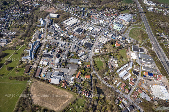 Witten220401095 | Luftbild, Gewerbegebiet Liegnitzer Straße an der Autobahn A44, Universität Witten Herdecke, Annen, Witten, Ruhrgebiet, Nordrhein-Westfalen, Deutschland