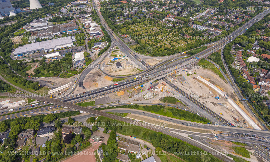 Herne250601744 | Luftbild, Großbaustelle Autobahnkreuz Herne mit Tunnelbau, Autobahn A43 und Autobahn A42, Baukau-West, Herne, Ruhrgebiet, Nordrhein-Westfalen, Deutschland