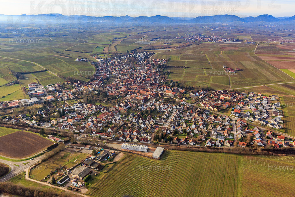Ortsansicht von Osten | Luftbild: Ortsansicht von Osten in Insheim im Bundesland Rheinland-Pfalz in Deutschland. Foto: IMG_145166.jpg vom 04.01.2025 durch ©2025 Werner Riehm fly-foto.de/copyright - Realisiert mit Pictrs.com