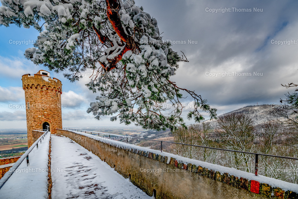 Winter-Schloss-Auerbach-Thomas_Neu_Fotografie-55 | Winterzauber auf Schloss Auerbach: Die historische Burgruine hoch über der Bergstraße zeigt sich im Schnee von ihrer beeindruckendsten Seite. Der Blick über die Rheinebene, der mächtige Wehrturm und die markante Schwarzkiefer machen das Schloss zu einem der schönsten Wintermotive im Odenwald. Entdecken Sie die faszinierende Kombination aus Geschichte, Natur und einzigartiger Winteratmosphäre., Bild: Thomas Neu
