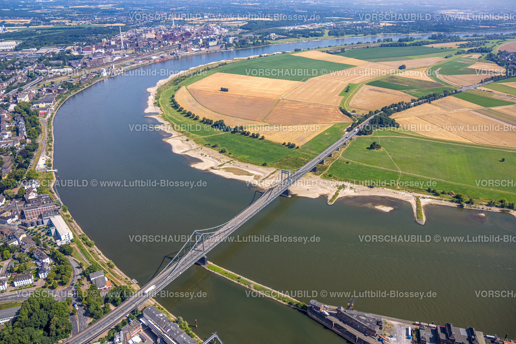 Duisburg220701381 | Luftbild, Krefeld-Uerdinger Brücke, über den Fluss Rhein, Mündelheim, Duisburg, Ruhrgebiet, Nordrhein-Westfalen, Deutschland 