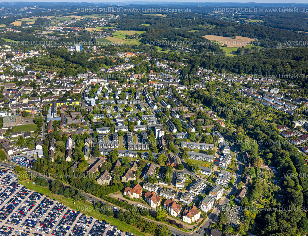 Hattingen240810158 | Luftbild, Wohngebiet Wohnsiedlung Ortsteil Rosenthal, Reihenhaus Wohnsiedlungen, Rosenthal, Hattingen, Ruhrgebiet, Nordrhein-Westfalen, Deutschland