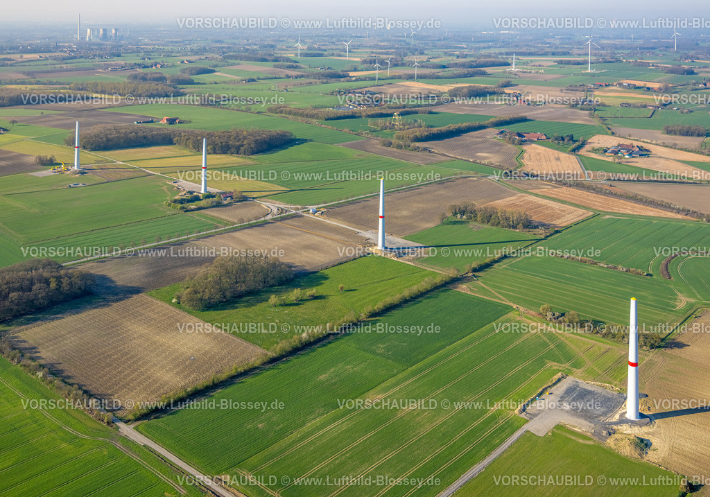 Ascheberg250400001Mersch | Luftbild, neue Windkraftwerke, im Aufbau, Baustellen auf der Stadtgrenze zu Hamm, Windenergie, Herbern, Ascheberg, Münsterland, Nordrhein-Westfalen, Deutschland,
