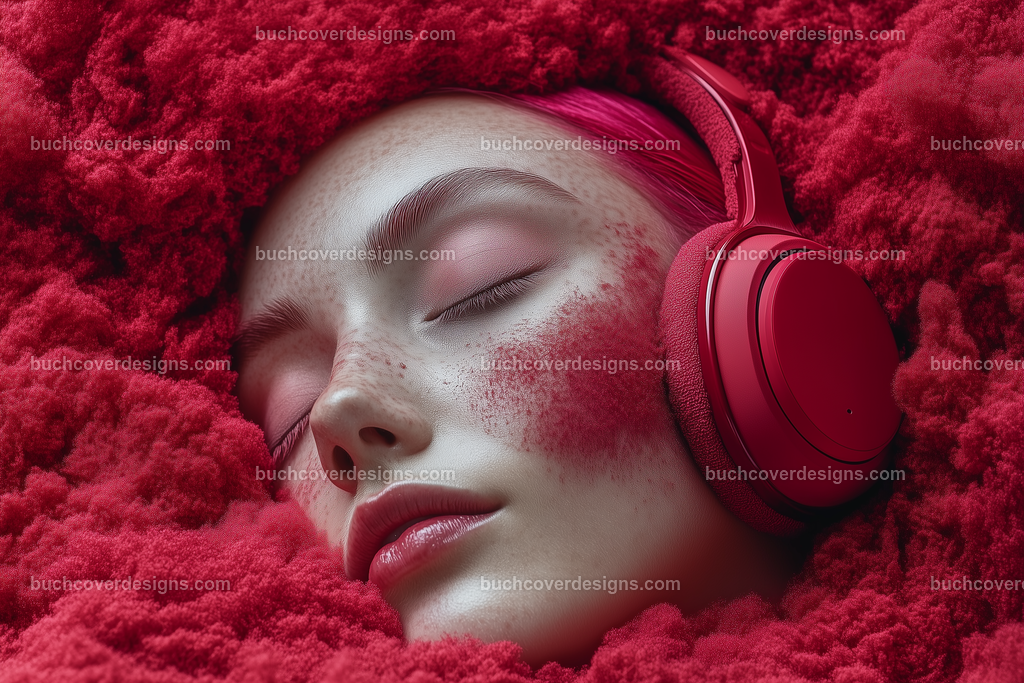 Gesicht einer Frau mit Kopfhörer (2) | face with pink colored hairs spread over the surface of the image, with a red headphone - close up - studio light - vivid colors - high detail - realistic - photo --chaos 5 --ar 3:2 --stylize 50 --weird 200 --v 6.1 Job ID: 6339904b-0083-45ab-9fb6-7c45f825b522