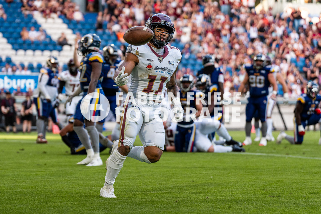 GER Rhein Fire vs. Alpine Rams, American Football, AFLE, Saison 2026, 01.08.2026 | Jonathan Scott (Rhein Fire, #11),GER Rhein Fire vs. Alpine Rams, American Football, AFLE, Saison 2026, 01.08.2026Foto: Eibner-Pressefoto/Fabian Friese - Realisiert mit Pictrs.com