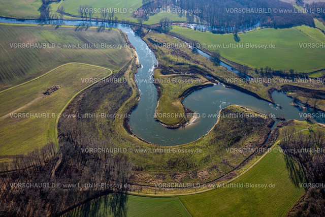 Olfen230206804Lippe | Luftbild, Renaturierung Fluss Lippe, Projekt Lebendige Lippe, Lipperband, Fluss Lippemäander, Fluss und Auenentwicklung, Olfen-Kirchspiel, Olfen, Münsterland, Nordrhein-Westfalen, Deutschland