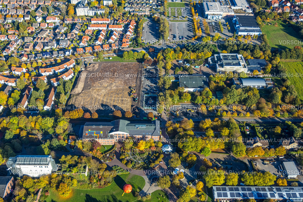 Hamm251001097 | Luftbild, Bauabschnitt der Grünen Umweltachse am Maxipark, Baustelle neben dem Freiherr-vom-Stein-Gymnasium, Eingangsbereich Maximilianpark, Uentrop, Hamm, Ruhrgebiet, Nordrhein-Westfalen, Deutschland