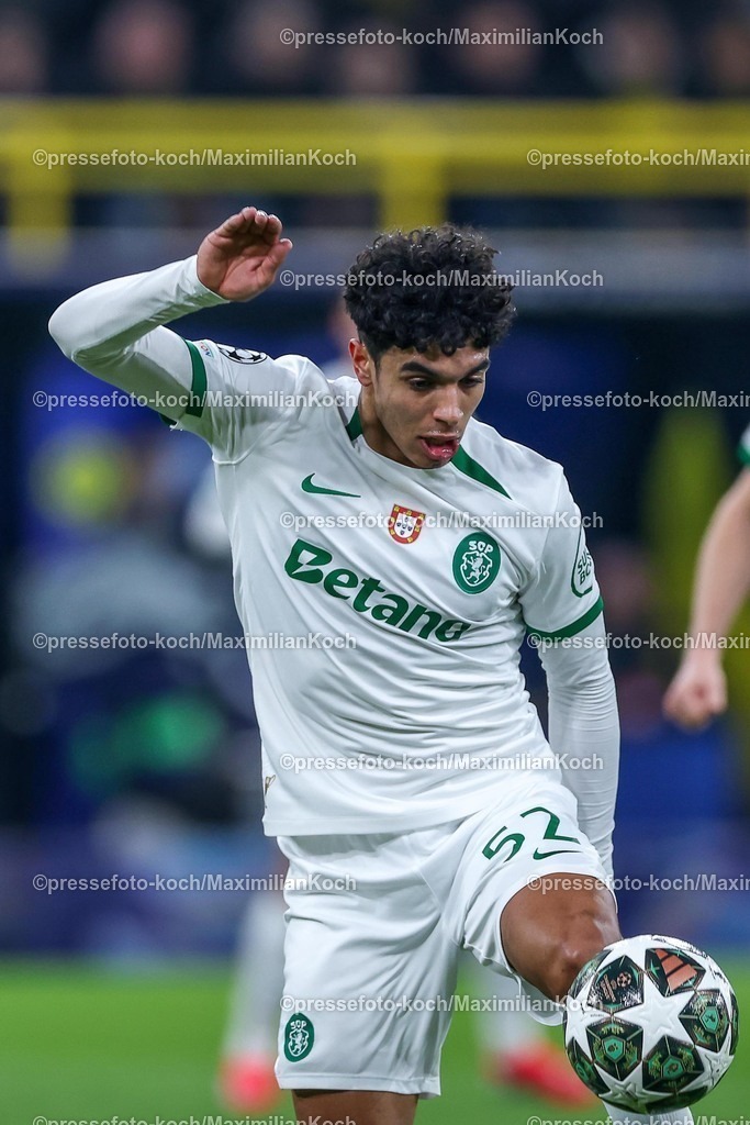 UCL1902250102201 | 19.02.2025, Fußball, UEFA Champions League, Borussia Dortmund - Sporting Lissabon, Signal Iduna Park, Knockout phase play-offs, Saison 2024 2025: Joao Simoes (Sporting #52)
