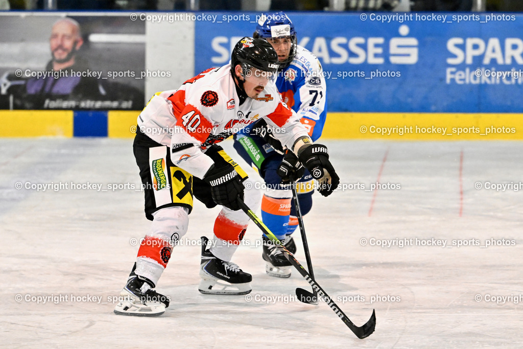 ESC SPARKASSE STEINDORF vs. EV ZELTWEG MURTAL LIONS | #40 Forcher Andreas EV ZELTWEG MURTAL LIONS, #71 Dobnig Elias ESC Steindorf, ESC SPARKASSE STEINDORF vs. EV ZELTWEG MURTAL LIONS, ESC SPARKASSE STEINDORF vs. EV ZELTWEG MURTAL LIONS am 27.12.2025 in Steindorf (Ossiachersee Halle), Austria, (Photo by Bernd Stefan)