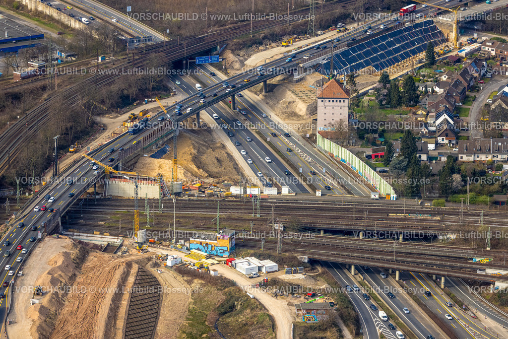 Duisburg240304054 | Luftbild, Autobahnkreuz Kaiserberg der Autobahnen A40 und A3 mit Baustellen, Duissern, Duisburg, Ruhrgebiet, Nordrhein-Westfalen, Deutschland, Duisburg-S
