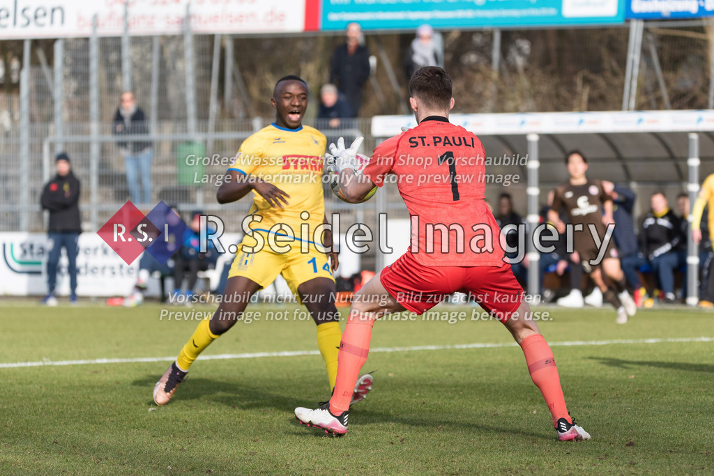 Fußball, Saison 2022/23, Regionalliga Nord, FC St. Pauli II - SV Atlas Delmenhorst, Edmund-Plambeck-Stadion (Norderstedt), 19.02.2023, 25. Spieltag | Sportfotos aus Hamburg, Eventfotos oder freie Arbeiten von R.Seidel Imagery – einfach online kaufen.