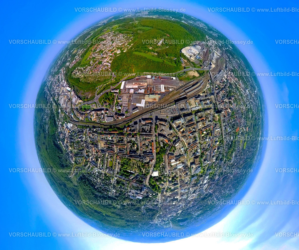 Hagen240590223Wehringhausen | Luftbild, Bahnhofshinterfahrung Altenhagen mit Bahnhof Hagen Hbf, Baustelle für Ortsumgehung mit Neubau der Bahnhofshinterfahrung, Wehringhauser Straße, Deutsche Edelstahlwerke, Erdkugel, Fisheye Aufnahme, Fischaugen Aufnahme, 360 Grad Aufnahme, tiny world, little planet, fisheye Bild, Mittelstadt, Hagen, Ruhrgebiet, Nordrhein-Westfalen, Deutschland