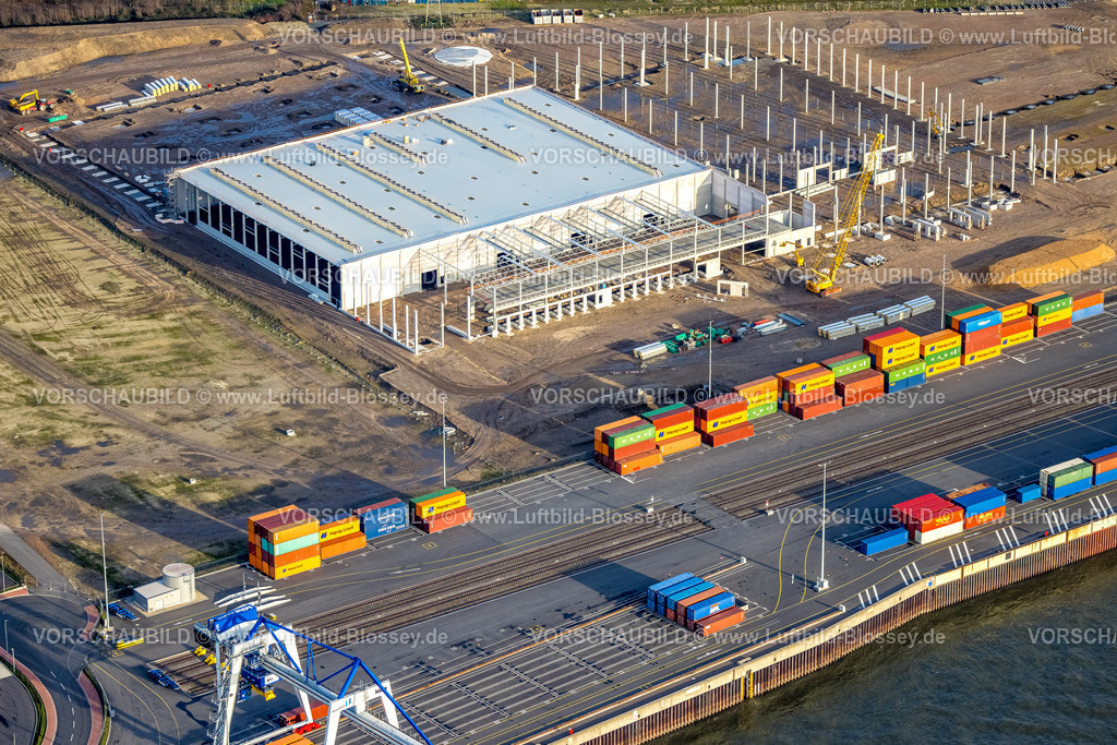 Duisburg230101180 | Luftbild, logport VI, Baustelle mit Neubau am STEAG Kraftwerk Walsum am Fluss Rhein, Alt-Walsum, Duisburg, Ruhrgebiet, Nordrhein-Westfalen, Deutschland