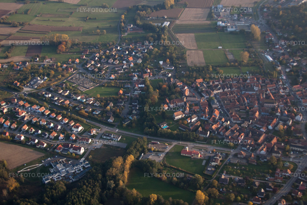 Aerial view: View of the town in Wœrth in the state Bas-Rhin, France.Photo: IMG_54205.jpg taken on 10/21/2012 by Werner Riehm/FLY-FOTO.comResolution of the original: 4752 x 3168 px