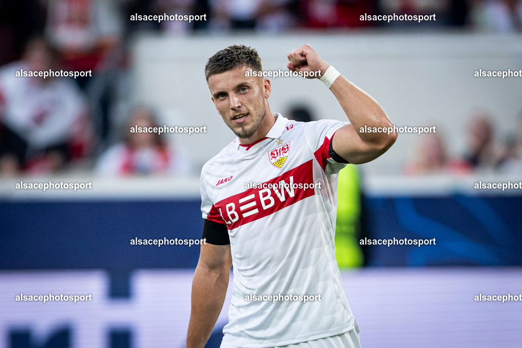 9L6A4076 | Stuttgart's Bosnian forward #09 Ermedin Demirovic celebrates scoring during the UEFA Champions League, League phase, football match between VfB Stuttgart and Viking in Stuttgart, southern Germany, on September 9, 2026. - Realisiert mit Pictrs.com