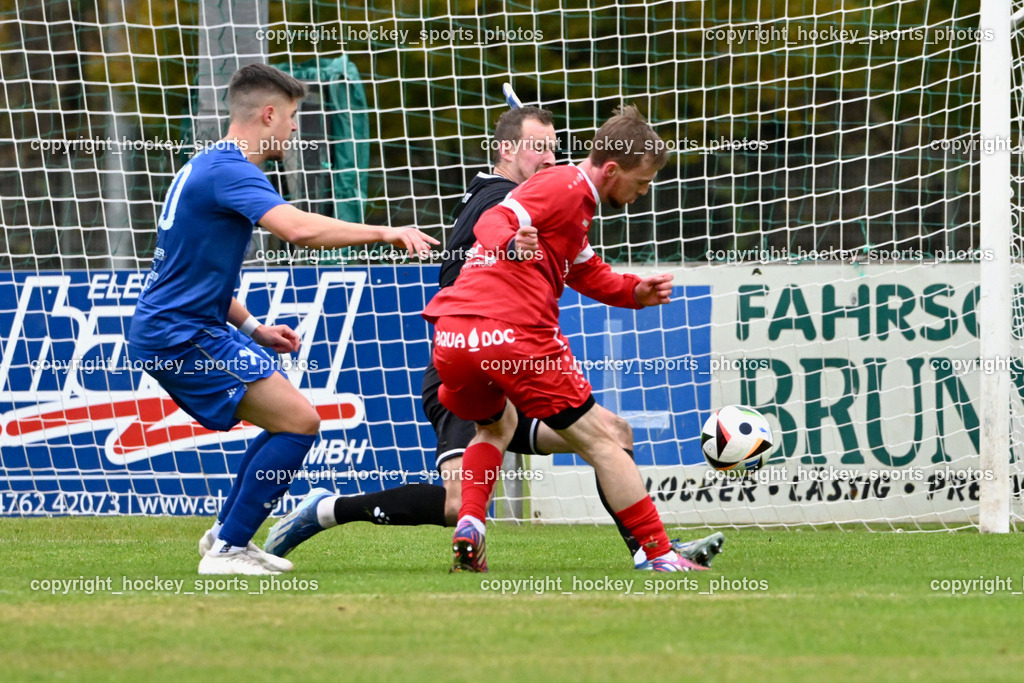 SV Rothenthurn vs. Union Matrei | #9 Grega Gorisek SV Rothenthurn, #1 Julian Weiskopf Matrei, #30 Manuel Hanser  Matrei, SV Rothenthurn vs. Union Matrei, SV Rothenthurn vs. Union Matrei am 09.11.2024 in Rothenthurn (Sportplatz Rothenthurn), Austria, (Photo by Bernd Stefan)