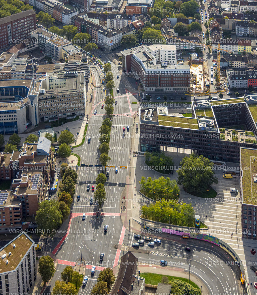 Dortmund231000795 | Luftbild, Westentor und Königswall, Bundesstraße B54 mit grüner Bepflanzung und Radwegemarkierungen, City, Dortmund, Ruhrgebiet, Nordrhein-Westfalen, Deutschland