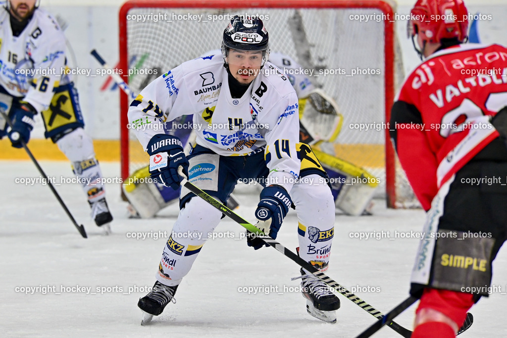 SIJ ACRONI JESENICE vs. EK Die Zeller Eisbären  | #14 Steiler Kele EK DIE ZELLER EISBÄREN, SIJ ACRONI JESENICE vs. EK Die Zeller Eisbären , SIJ ACRONI JESENICE vs. EK Die Zeller Eisbären  am 08.04.2025 in Jesenice (Športni Park Podmežakla), Slowenien, (Photo by Bernd Stefan)