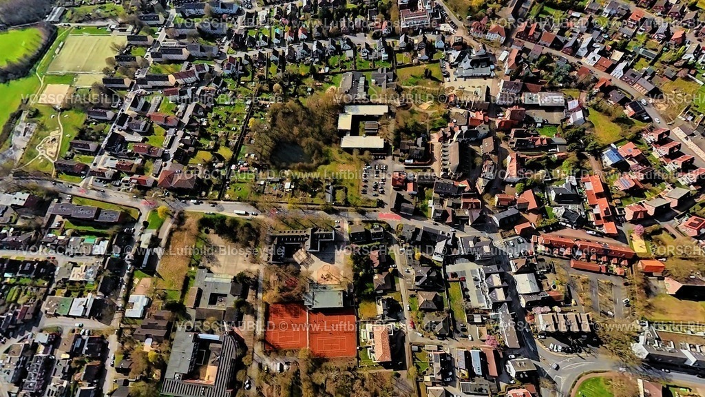 Selm260306863BorkInsta360 | Luftbild, Stadtzentrum mit Grundschule Auf den Äckern und Tennisplätze Tennisclub Grün-Weiß Bork 1951 e.V., Förderzentrum Nord, kath. Pfarrkirche St. Stephanus, Erdkugel, Fisheye Aufnahme, Fischaugen Aufnahme, 360 Grad Aufnahme, tiny world, little planet, fisheye Bild, Selm, Münsterland, NRW, Deutschland