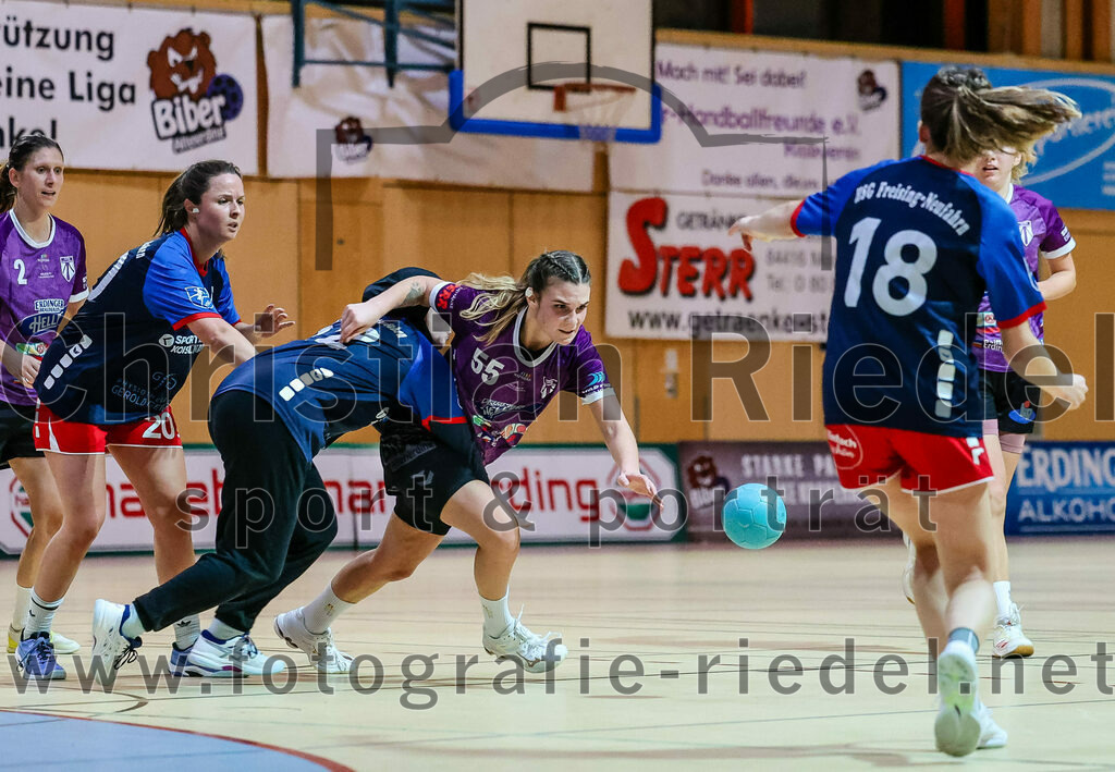 2023-12-09_053_SpVgg_Altenerding_gegen_HSG_Freising-Neufahrn | Erding, Deutschland, 09.12.2023:
Handball, Bezirksoberliga Frauen Altbayern 2023 / 2024, 9. Spieltag, SpVgg Altenerding gegen HSG Freising-Neufahrn, Endergebnis: 29:28

Eduarta Krasnigi (HSG Freising-Neufahrn, #22), Verena Bauer (SpVgg Altenerding, #55), Carla Bluhme (HSG Freising-Neufahrn, #18)

Foto: Christian Riedel / fotografie-riedel.net