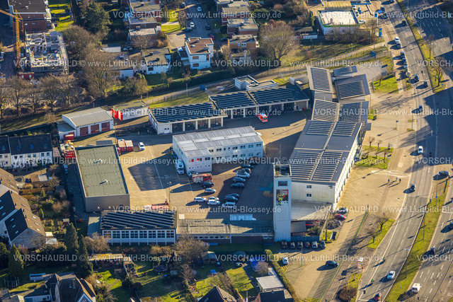 Bottrop240107472 | Luftbild, Feuerwehr Bottrop, Feuerwache mit Solardach, Nord-Ost, Bottrop, Ruhrgebiet, Nordrhein-Westfalen, Deutschland