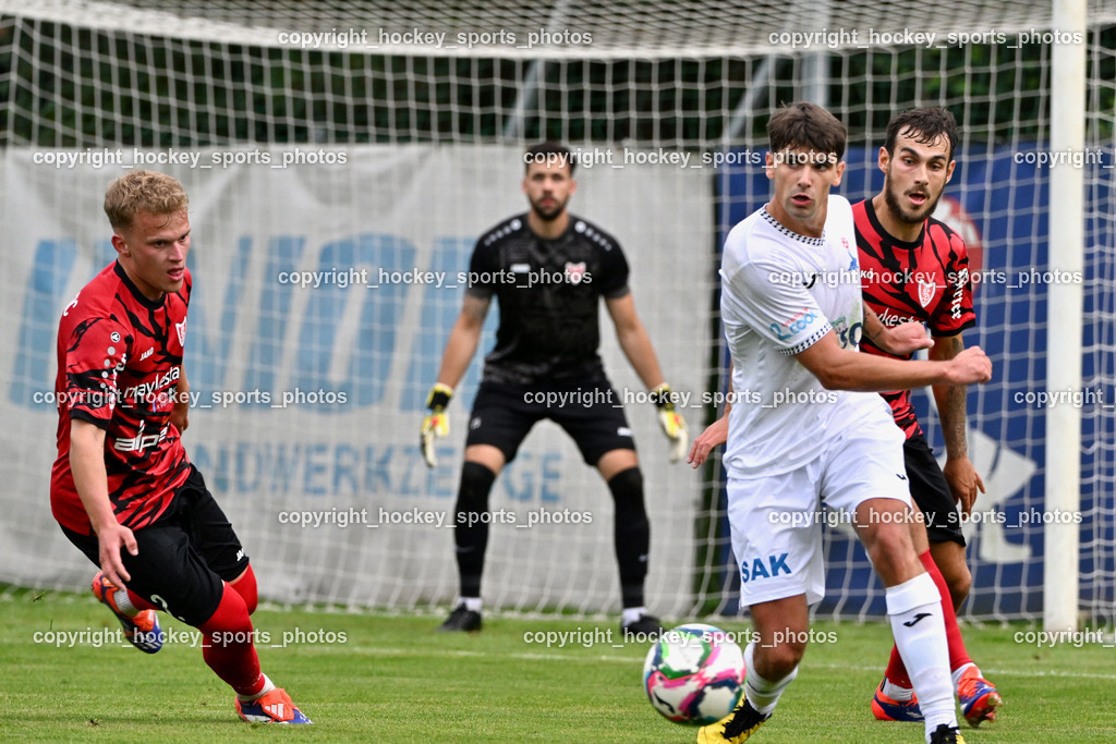 SAK vs. ATUS Ferlach | #2 Marjan Ogris-Martic ATUS Ferlach, #24 Matic Ahacic SAK, #26 Martin Sustersic ATUS Ferlach, SAK vs. ATUS Ferlach, SAK vs. ATUS Ferlach am 01.08.2025 in Klagenfurt (Sportpark Welzenegg), Austria, (Photo by Bernd Stefan)