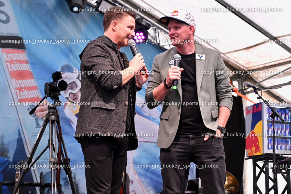 Empfang Daniel Tschofenig | Moderator Marco Ventre, Thomas Morgenstern, Empfang Daniel Tschofenig, Empfang Daniel Tschofenig am 10.05.2025 in Hohenthurn (Mehrzweckhaus Hohenthuurn), Austria, (Photo by Bernd Stefan)