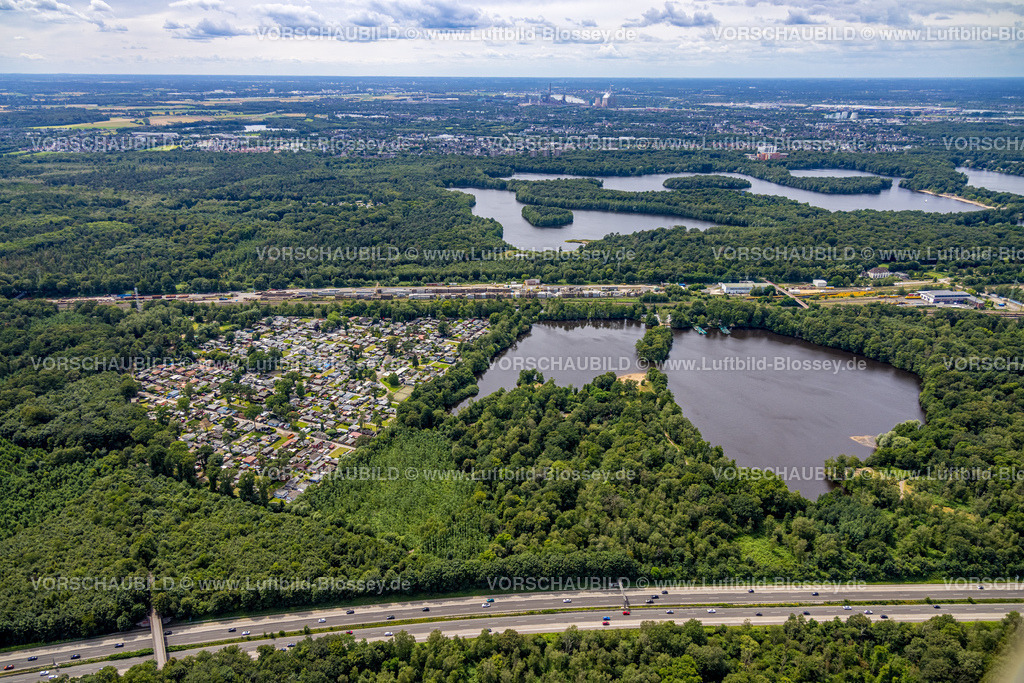 Duisburg240703412-Sued | Luftbild, Duisburg-Süd, Campingplatz Freizeitdomizil Entenfangsee im Waldgebiet, Saarn - Süd, Mülheim an der Ruhr, Ruhrgebiet, Nordrhein-Westfalen, Deutschland