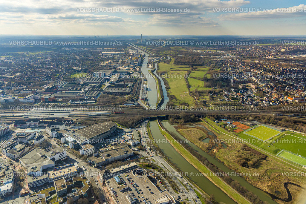 Hamm230215786 | Luftbild, Große Eisenbahnbrücke, Querung Hafenstraße, Fluss Lippe und Datteln-Hamm-Kanal, Mitte, Hamm, Ruhrgebiet, Nordrhein-Westfalen, Deutschland