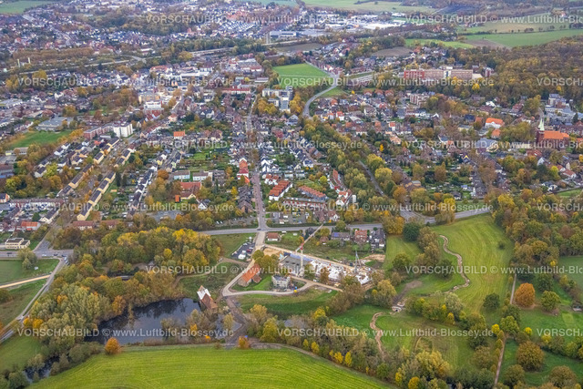 Hamm221011774 | Luftbild, Baustelle und Neubau, Schlossmühle am Mühlengraben und Mühlenteich, Heessen, Hamm, Ruhrgebiet, Nordrhein-Westfalen, Deutschland