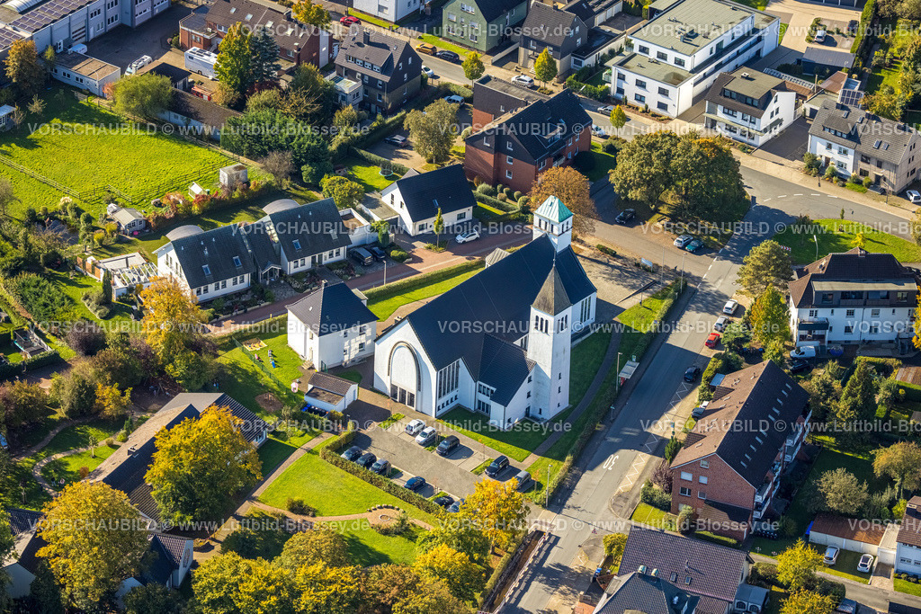 Hamm241007413 | Luftbild, kath. Kirche St. Liborius, Wohnsiedlung Liboriusweg, Mitte, Hamm, Ruhrgebiet, Nordrhein-Westfalen, Deutschland