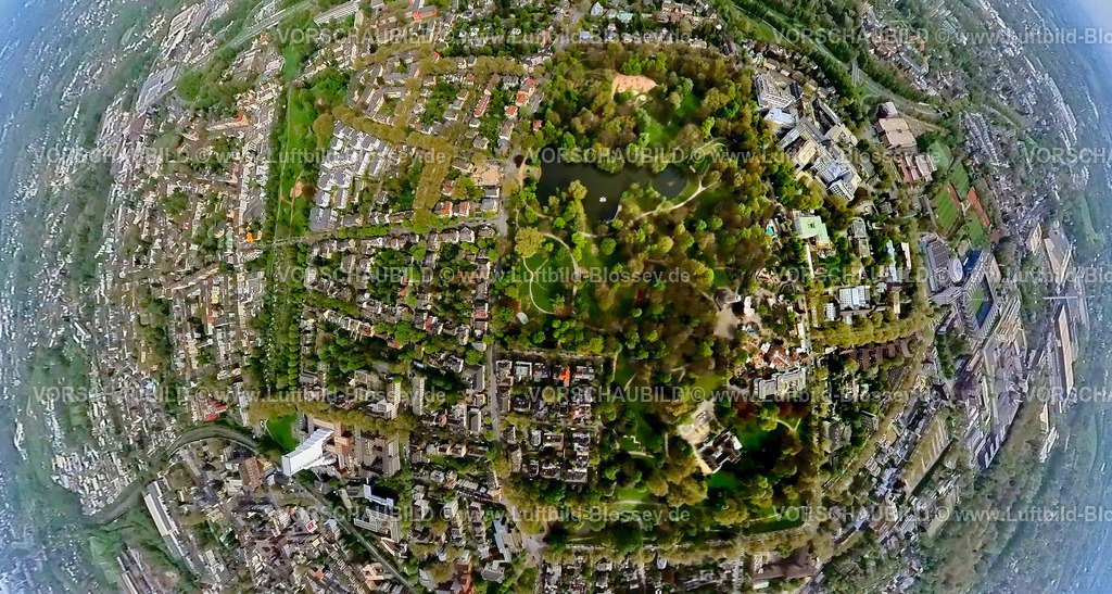 Bochum240490025Stadtgarten | Luftbild, Stadtpark und Tierpark Bochum mit grünen Bäumen und See, St. Josef-Hospital - Katholisches Klinikum Bochum am Stadtpark,  Erdkugel, Fisheye Aufnahme, Fischaugen Aufnahme, 360 Grad Aufnahme, tiny world, little planet, fisheye Bild, Grumme, Bochum, Ruhrgebiet, Nordrhein-Westfalen, Deutschland