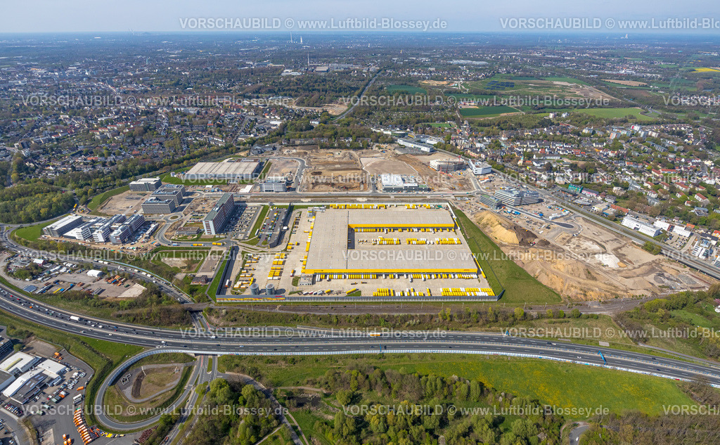 Bochum230404393 | Luftbild, Großbaustelle Mark 51/7, Neubau Wissenschafts- und Technologiequartier, O-Werk Campus, DHL Logistik, Laer, Bochum, Ruhrgebiet, Nordrhein-Westfalen, Deutschland