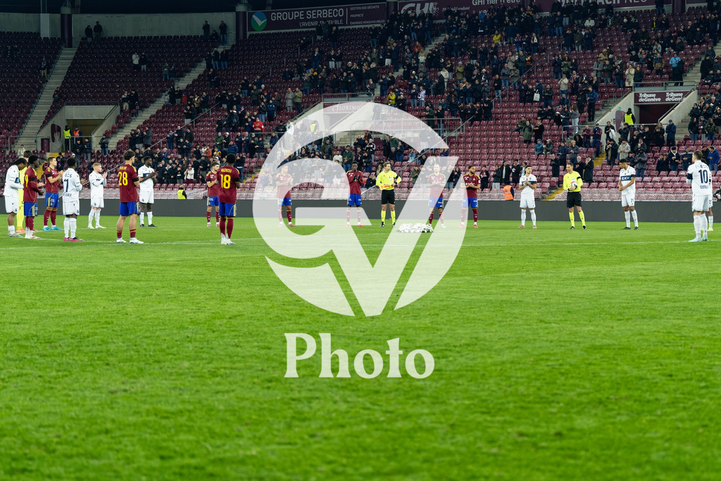Brack Super League - Servette FC v FC Lausanne-Sport | Minute of silence in honor of the tragedy in Crans-Montana during the Brack Super League match between Servette FC and FC Lausanne-Sport at Stade de Geneve in Geneva, Switzerland