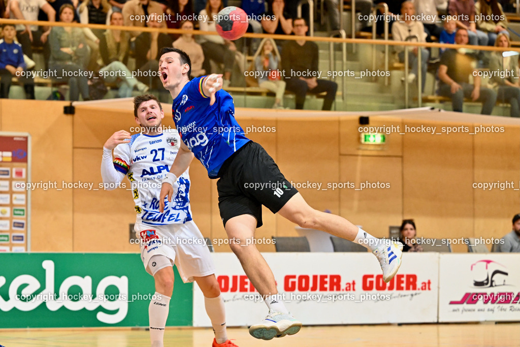 SC Ferlach vs. ALPLA HC Hard | #10 Perkusic Toni SC Ferlach, #27 WENDEL Samuel SC Hard, SC Ferlach vs. ALPLA HC Hard, SC Ferlach vs. ALPLA HC Hard am 05.04.2025 in Ferlach (Ballspielhalle Ferlach), Austria, (Photo by Bernd Stefan)