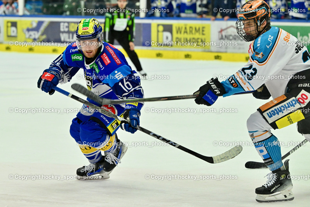 EC IDM Wärmepumpen VSV vs. STEINBACH BLACK WINGS LINZ  | #16 HANCOCK Kevin EC VSV, #23 Söllinger Patrick BLACK WINGS LINZ, EC IDM Wärmepumpen VSV vs. STEINBACH BLACK WINGS LINZ , EC IDM Wärmepumpen VSV vs. STEINBACH BLACK WINGS LINZ  am 28.01.2025 in Villach (Stadthalle Villach), Austria, (Photo by Bernd Stefan)