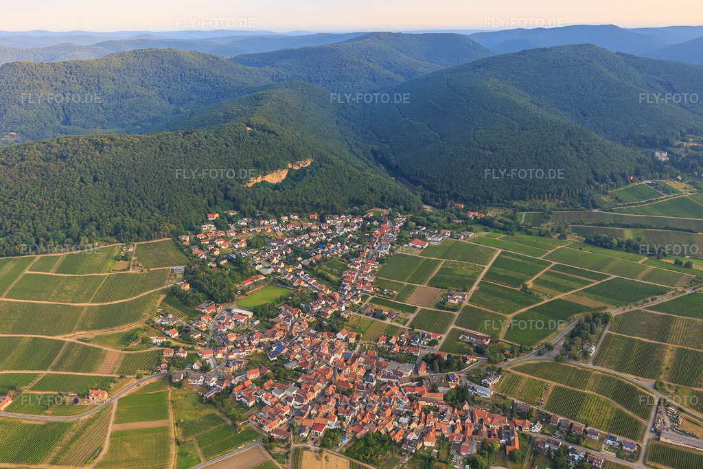 Luftbild: Winzerdorf aus Südosten in Frankweiler im Bundesland Rheinland-Pfalz in Deutschland. Foto: IMG_108823.jpg vom 15.07.2018 durch Werner Riehm/FLY-FOTO.de