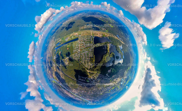 Duisburg241090040WedauWohnen | Luftbild, geplantes Duisburger Wohnquartier Wedau auf dem ehemaligen Rangierbahnhof Gelände, an der Sechs-Seen-Platte, Erdkugel, Fisheye Aufnahme, Fischaugen Aufnahme, 360 Grad Aufnahme, tiny world, little planet, fisheye Bild, Wedau, Duisburg, Ruhrgebiet, Nordrhein-Westfalen, Deutschland