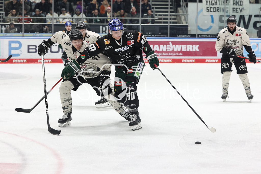 Augsburger Panther - Kölner Haie | Jan Luca SENNHENN (KEC #17) im Duell mit Alexander OBLINGER (AEV #50) / Zweikampf