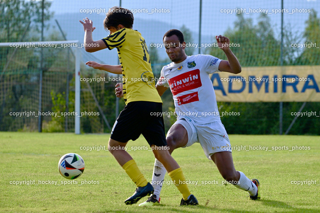 FC Faakersee vs. Rapid Lienz  | #19 Felix Maximilian Opriessnig FC Faakersee, #4 Aziz Olayemi Ayodeji Rapid Lienz, FC Faakersee vs. Rapid Lienz , FC Faakersee vs. Rapid Lienz  am 04.08.2024 in Faakersee (Sportplatz Faakersee), Austria, (Photo by Bernd Stefan)