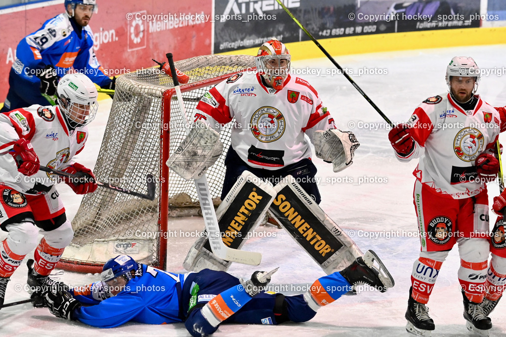 ESC Sparkasse Steindorf vs. ESV Ferlach | #75 Kropiunig Ralf ESV Ferlach, #72 Hobitsch Samuel ESC Steindorf, #38 Künstl Kevin ESV Ferlach, ESC Sparkasse Steindorf vs. ESV Ferlach, ESC Sparkasse Steindorf vs. ESV Ferlach am 22.02.2026 in Steindorf  (Ossiachersee Halle ), Austria, (Photo by Bernd Stefan)