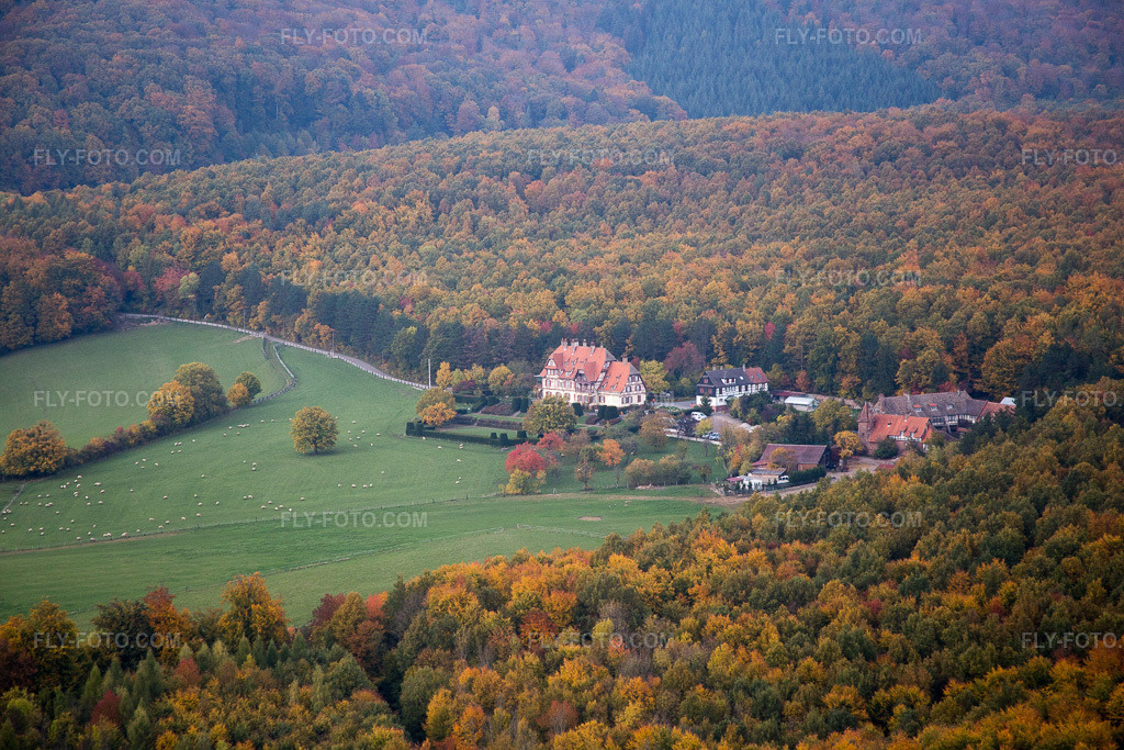 Aerial view: Villa le Riessack in Niederbronn-les-Bains in the state Bas-Rhin, France.Photo: IMG_084879.jpg taken on 10/24/2015 by Werner Riehm/FLY-FOTO.comResolution of the original: 5472 x 3648 px