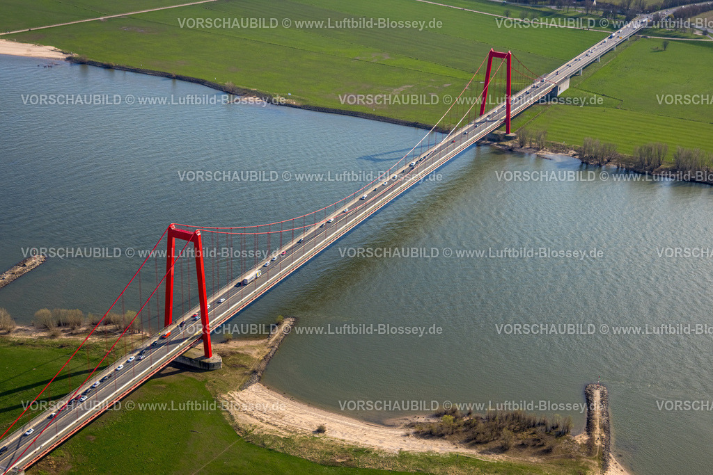 Emmerich240313221 | Luftbild, Emmericher Rheinbrücke, längste Hängebrücke Deutschlands, Fluss Rhein, Emmerich am Rhein, Nordrhein-Westfalen, Deutschland