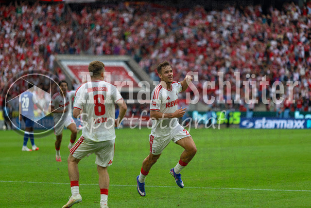 29.08.2026, GER, Fussball, Herren, Bundesliga , 1. Bundesliga, Saison 2026/2027, 1. FC Köln - TSG 1899 Hoffenheim | Thijs Dallinga (KOE) Torjubel, jubelt nach seinem Treffer zum 3:2